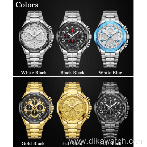 WWOOR Brand Watches Men Luxury Sports Chronograph Clock Man Fashion Full Steel Quartz Wrist Watch Relogio Masculino